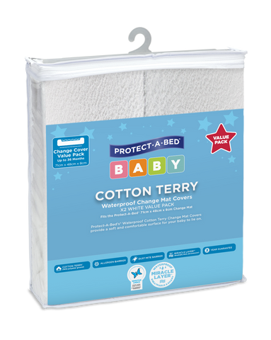 Terry Change Mat Cover - White Twin Pack (71cm x 48cm)