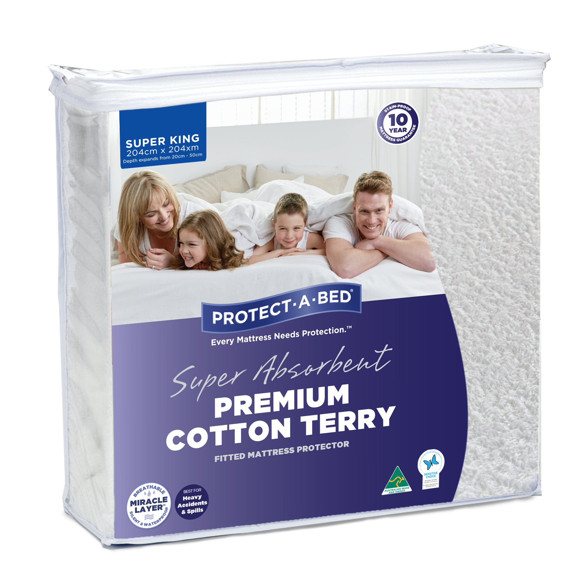 Super Absorbent Premium Cotton Terry Fitted Waterproof Mattresses -  Protect-A-Bed